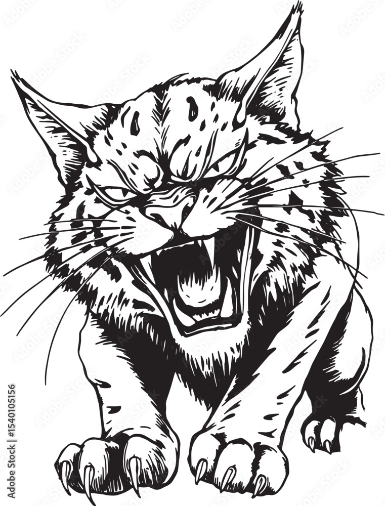 Obraz premium Aggressive cat. Hand drawn vector illustration 