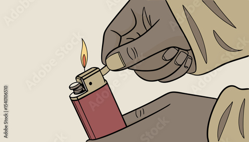 A hand lighting a lighter with a thumb