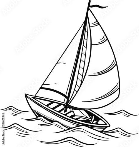Vector silhouette of a sailing vessel on the sea