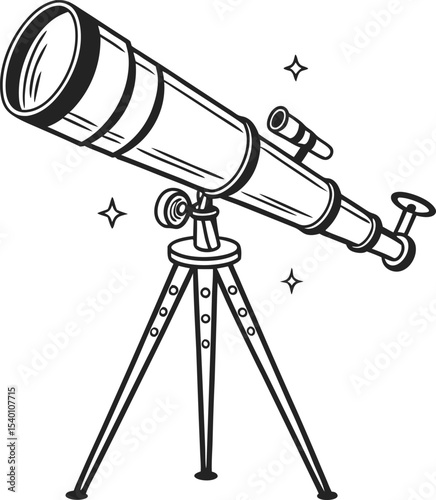 Tripod telescope camera equipment isolated with lens for astronomy photography and science