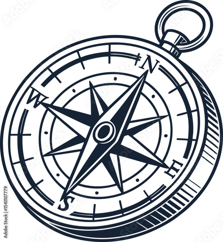 Vintage gold compass rose vector on a black background, perfect for travel, navigation, or map illustrations, showing north, east, south, and west directions