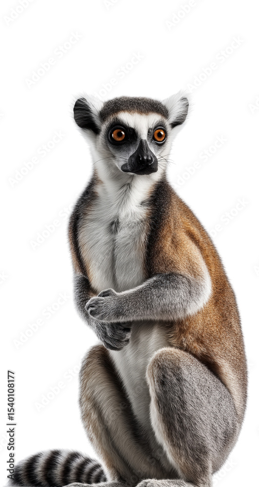 Obraz premium Charming Lemur with Alert Expression and Striped Tail on isolated background, generative ai