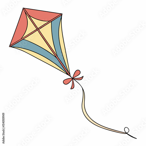 Charming illustration of a colorful kite, depicting freedom and outdoor fun, ideal for playfulness and creativity themes.