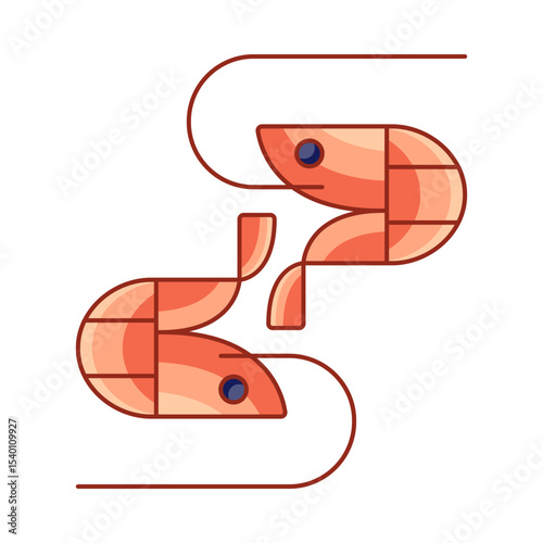 Two shrimps geometric seafood logo flat vector Illustration for restaurant menu food brands identity