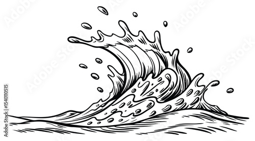 Black and White Hand-Drawn Water Splash – Ink Sketch Illustration