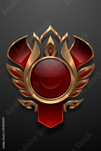 Red and gold badge template on black background