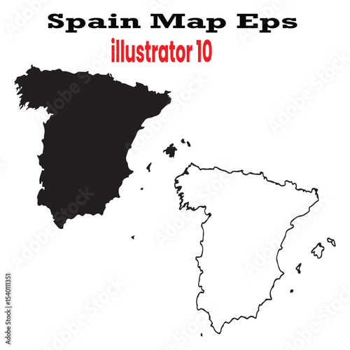 spain map eps vector – solid black silhouette and outline version compatible with adobe illustrator 10 for design