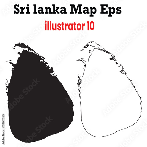 sri lanka map eps vector – solid black silhouette and outline version compatible with adobe illustrator 10