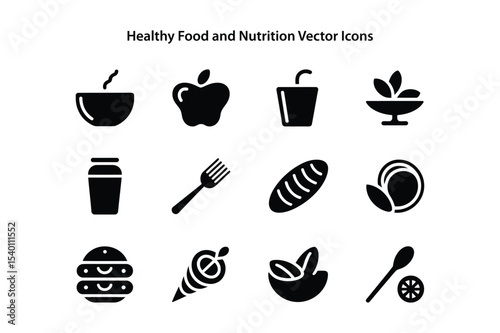 Flat Icon Set Of Food and Nutrition 