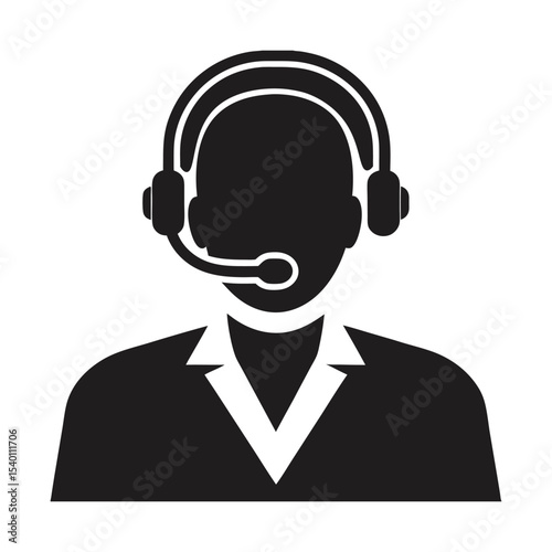 Female customer service representative with headset providing support call center agent with headset silhouette icon
