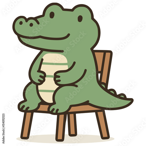 cute crocodile sitting on a chair cartoon character flat color vector illustration template design