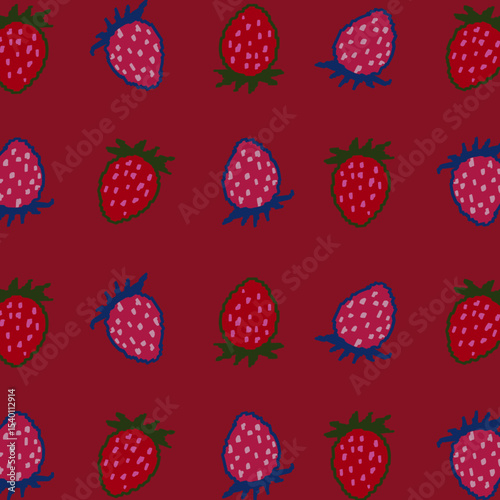 sweet strawberries juicy fruit line illustration CMYK vector graphic