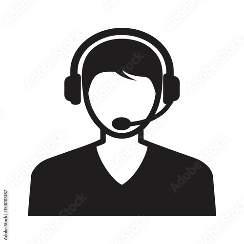 Customer service operator with headset vector icon for call center support call center agent with headset silhouette icon