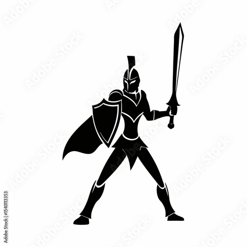 Soldier with sword and shield silhouette 