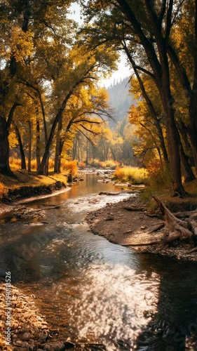 Autumnal forest stream scene