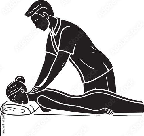 Massage Vector Illustration, Sketch Drawing Line Linear Symbol Icon Engraving Coloring Book, Hand-drawn Black and White Isolated