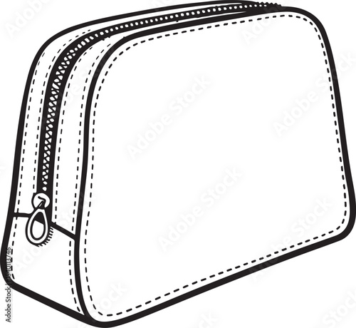 Make-up Bag Vector Illustration, Sketch Drawing Line Linear Symbol Icon Engraving Coloring Book, Hand-drawn Black and White Isolated