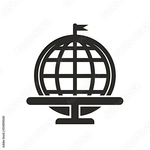 Globe symbol with flag on a stand for navigation and geography  
