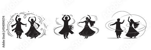 Garba Dance Silhouette Vector Illustration for Navratri Festival Celebration