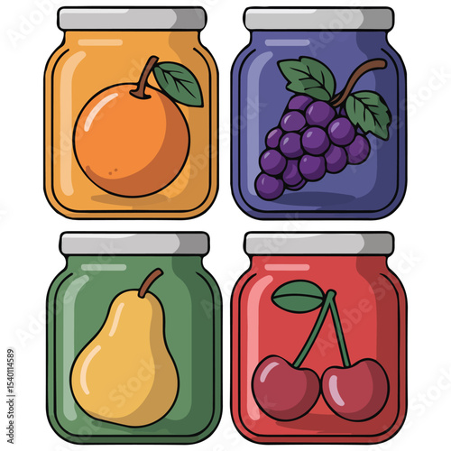 Fruit jam jars set vector isolated white background