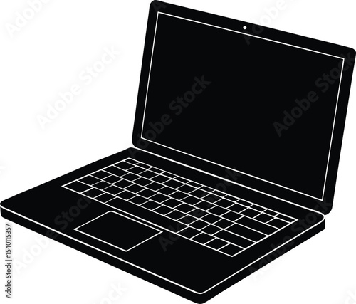 Minimalist laptop silhouette vector with open screen and keyboard