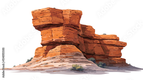 Digital painting of a stylized red rock formation. The rock is predominantly orange-red in color, with variations in shading to suggest texture and depth. The rock is depicted in a blocky, almost