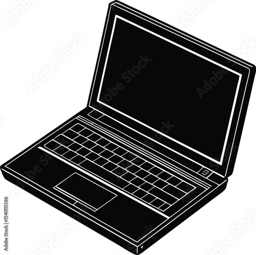 Modern silhouette of open notebook computer in flat vector