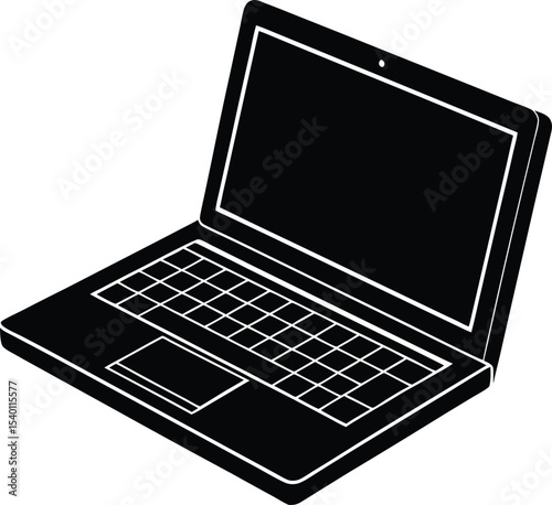 Clean vector illustration of open laptop with black silhouette