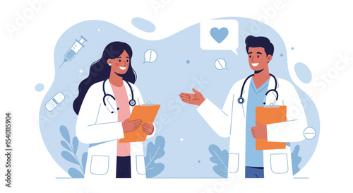 Smiling healthcare professionals, including doctors in uniform, stand together in a hospital, showcasing their dedicated medical team and commitment to patient care with stethoscopes ready