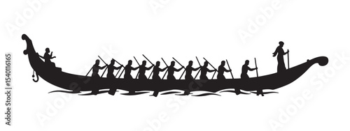Kerala Snake Boat Silhouette Vector Illustration for Onam Festival and Culture Design