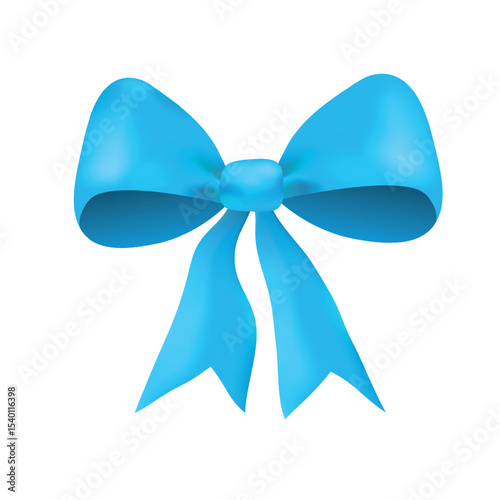 Blue gift bow, flat ribbons isolated on white background. Ribbon banner vector illustration. Holiday lace.