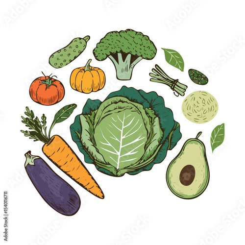 Fresh Garden Vegetables Healthy Assortment - Vector Illustration