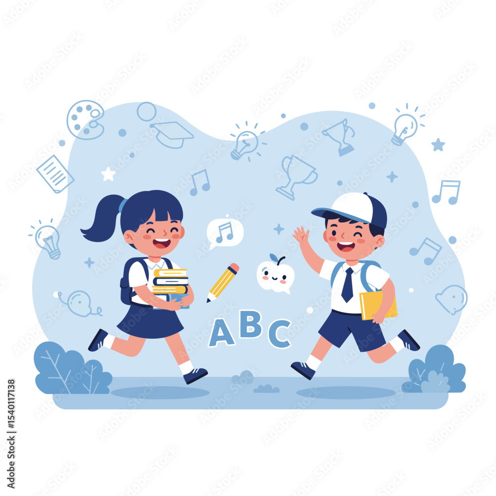 Fototapeta premium illustration of a kid students greeting each other