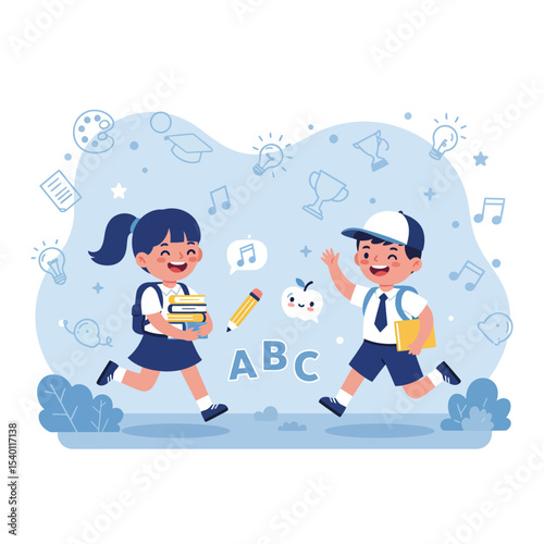 illustration of a kid students greeting each other