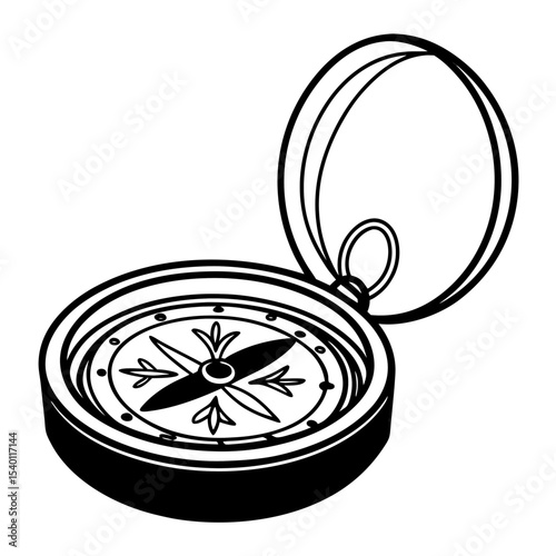 Black and White Compass Vector Illustration Bold Outline Design