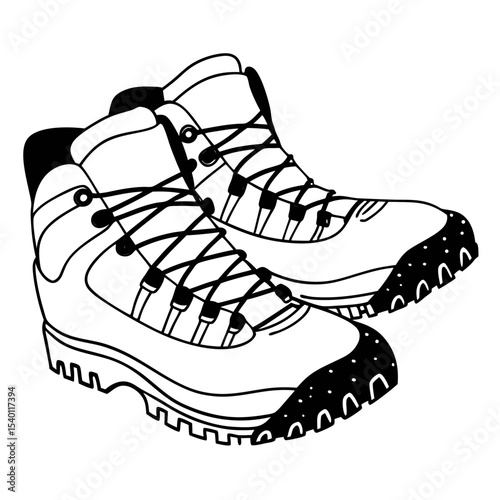 Hiking Boots Vector Illustration Detailed Line Art