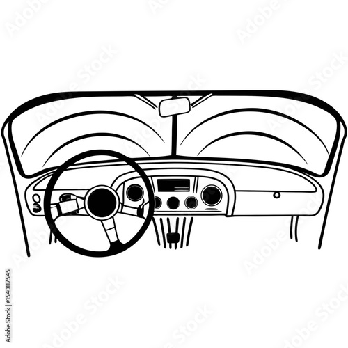 Classic Car Dashboard Vector Illustration Auto Interior Design