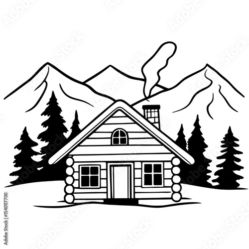 Cabin in the Mountains Vector Illustration Landscape Design