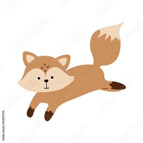 Forest animal fox jumping in cartoon style on white background
