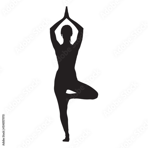 Yoga Tree Pose Silhouette Vector Illustration for Wellness and Fitness Design