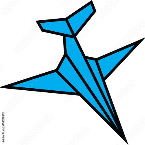 Blue Origami Paper Airplane Symbol with Clean White Background