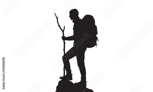 Hiker Silhouette Vector Illustration for Mountain Adventure and Outdoor Travel Design