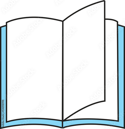 Open Book Vector Illustration with Turning Page and Blue Cover for Education, Reading, Library, and Learning Designs
