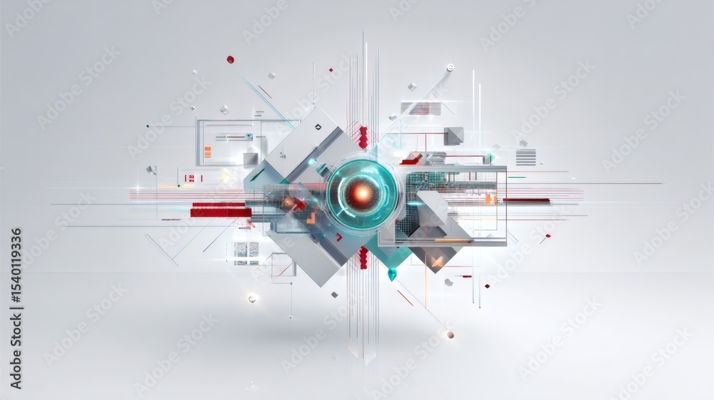 Obraz premium Abstract Technology Graphic with Geometric Shapes and Luminous Elements