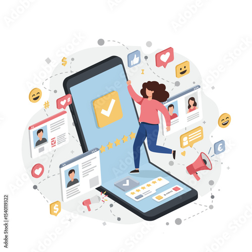 Mobile technology concept with a tablet PC screen displaying social media application icons