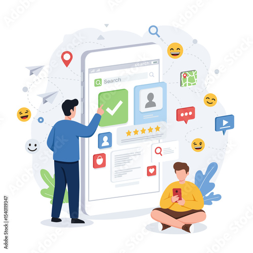 Vector illustration of a digital marketer using a smartphone
