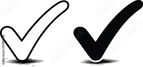 Illustration of a white and black check mark on a white background