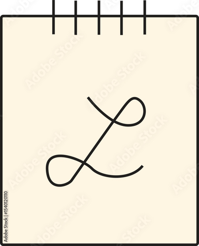 Elegant Spiral Notepad Vector with Handwritten Letter L on Cover, Minimalist Stationery Design for Notes, Journaling, and Planning