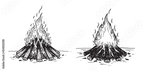 Bonfire Silhouette Vector Illustration for Lohri and Holika Festival Celebration