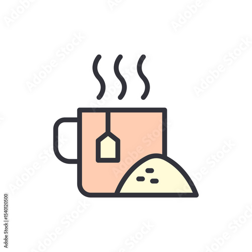 Conceptual Image Of Tea Cup With Hot Steam And Tea Powder